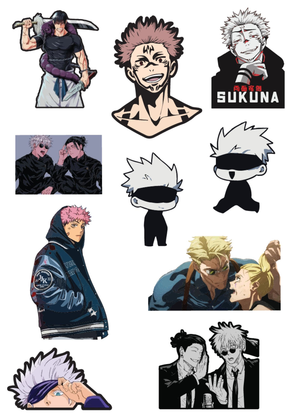 Anime Jujutsu Kaizen Sticker Pack of 10 |3M High Quality Waterproof Premium Matt Finish Sticker