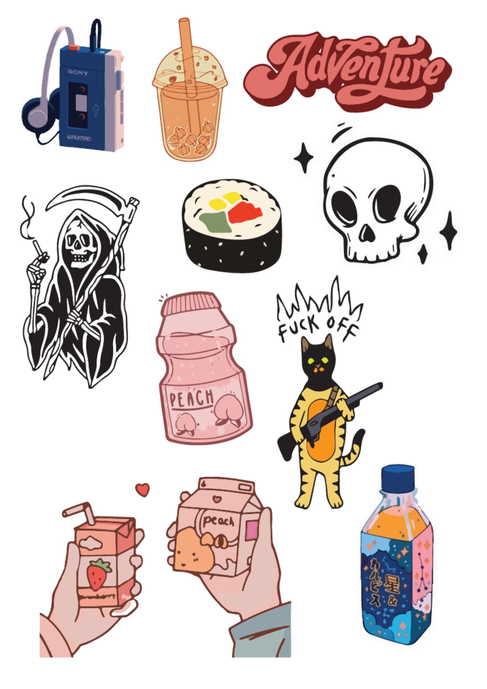 Asthetic 2 Sticker Pack of 10|3M High Quality Waterproof Premium Matt Finish Sticker