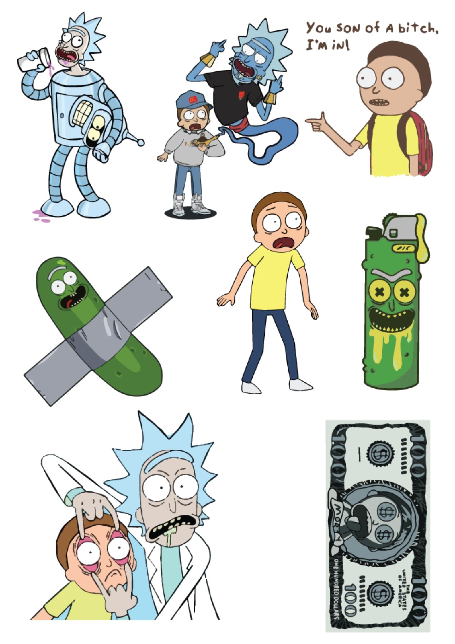 Morty  Sticker Pack of 8 |3M High Quality Waterproof Premium Matt Finish Sticker
